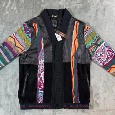 COOGI Leather Suede And Sweater Pieced Cardigan Black Men’s 2XL - Image 1 of 4