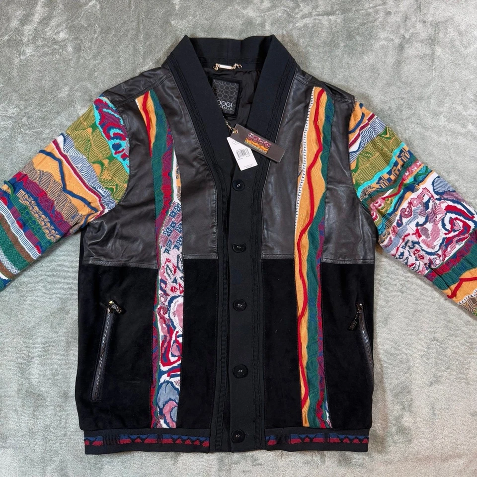 COOGI Leather Suede And Sweater Pieced Cardigan Black Men’s 2XL - Image 1 of 4