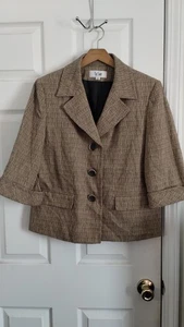 Le Suit Women's Tan/Black 3/4 Sleeve Short Blazer - Bild 1 von 10