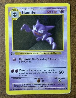 1999 Pokemon Base Set Haunter 1st Edition Shadowless 29/102 English Non Holo - Image 1 of 4
