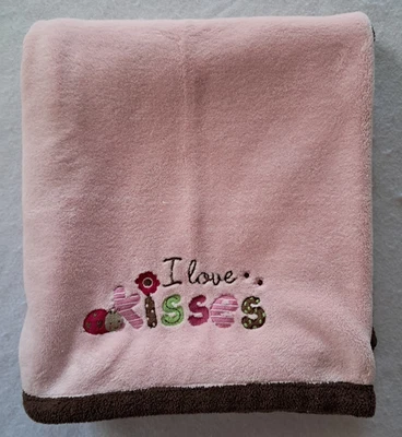 Carters "I Love Kisses" Manta Bebé Rosa Borde Marrón Ladybug Niño Mío Foto 1 de 4