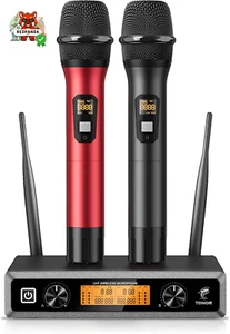 Microfono Wireless UHF Professionale Dinamico Doppio Microfono Senza Fili, Siste - Foto 1 di 18