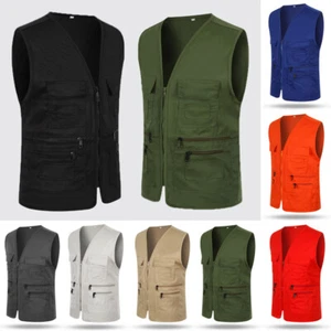 Men's Cargo Vest Utility Fishing Hiking Gilet Coat Casual Multi Pocket Waistcoat - Picture 1 of 37