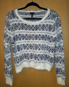 Jessica Simpson Crop Sweater Black / White , Large L, Knit FUZZY Sweater - Picture 1 of 6