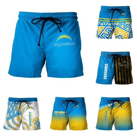 Los Angeles Chargers Mens Board Shorts Sports Quick Dry Shorts Loose Swim Trunks Cover