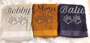 Hundehandtuch mit Namen bestickt Handtuch Hunde 50 x 100cm Pfotentuch Hund Pfote - Bild 1 von 16