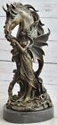 Hot Cast Myth Unicorn and Maiden Sexy Angel Bronze Sculpture Classic Artwork Art