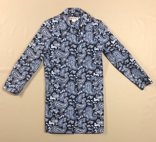 Cappotto Michael Kors manica lunga paisley blu leggero con bottoni taglia S