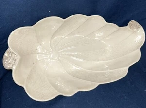 Vintage Bell of California 595 Leaf Shaped Centerpiece Bowl White Gold Accents - Picture 1 of 6