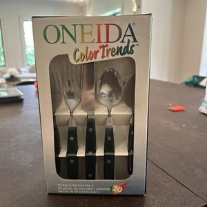 Vintage Oneida Flatware Dark Green Color Trends 20-Piece Service For 4 2001 FAST - Picture 1 of 5