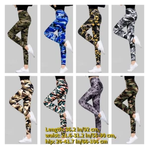 Slim Camouflage Women Leggings Stretch Printed High Waist Retro Ankle Basic - Picture 1 of 22