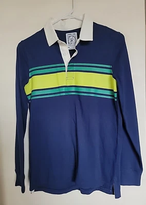Land's End Youth Vintage Rugby Shirt Navy/Green Yellow Striped Size L 14-16 - Image 1 of 3