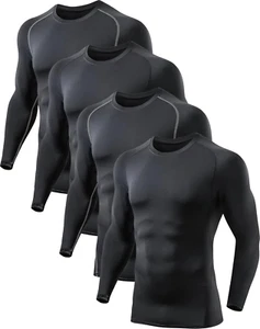 4 Pack Compression Shirts for Men Long Sleeve Athletic Rash Guard Base Layer Und - Picture 1 of 7