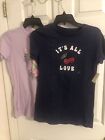 2 Aeropostale Women's Classic T-Shirt Blue/Pink Size M Valentine Short Sleve