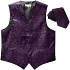 New Men's Formal Tuxedo Vest Waistcoat_2.5" Skinny Necktie Paisley Dark Purple
