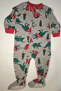 Christmas Dinosaur Pajamas-Boys - Size 12M- One Piece- Sleeper-Xmas Tree Carters - Picture 1 of 4