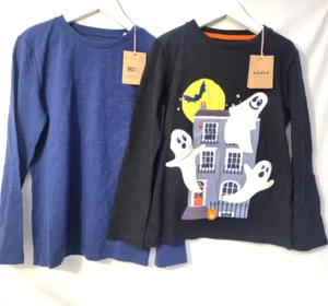 BODEN bundle of 2 boy's L/S T-shirts, blue/black with ghost, 8-9Y 134cm - BNWT - Picture 1 of 9