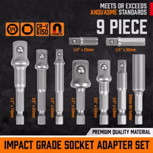 9Pcs Socket Bit Adapter Set Hex Impact Drill Bits Driver Bar Wrench Extension UK - Picture 1 of 5