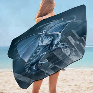 Fantasy Art Silver Dragon Microfiber Beach Towel
