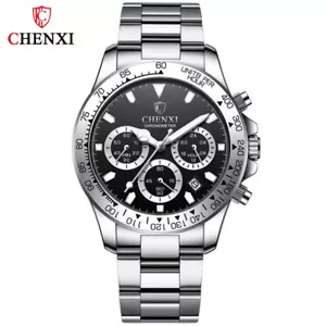 CHENXI Men Watches Silver Steel Watch Male Chronograph Wristwatch with Calendar - Picture 1 of 12