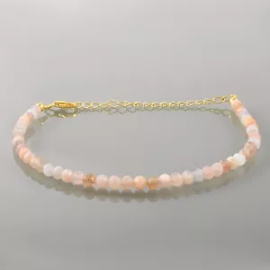 Natural 3mm Peach Moonstone Tiny beads Handmade Chain 925 Silver Unisex Bracelet - Picture 1 of 5