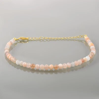 Natural 3mm Melocotón Luna Diminuto Cuentas Hecho a Mano Cadena 925 Plata Unisex - Imagen 1 de 4