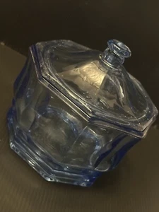 Indiana Glas Bonboniere Deckel blau achteckig - Bild 1 von 2