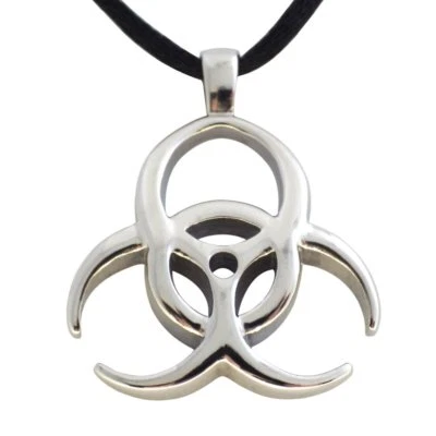 Biohazard Necklace Mens Womens Stainless Steel Virus Quarantine Zombie Pendant - Image 1 of 3