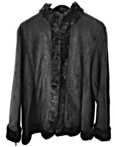 Dennis Basso Black Faux Suede/Shearling Designer Fur Jacket Size 1X NWT - Picture 1 of 10