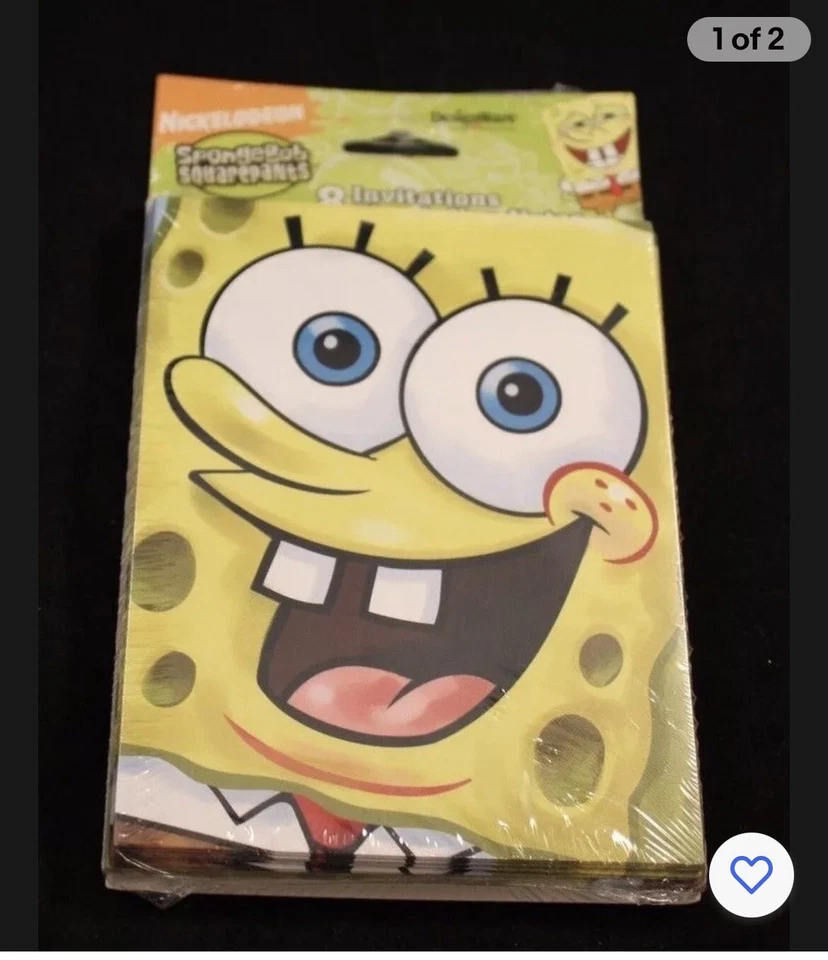 SPONGEBOB Your Invited 8 INVITATION & 8 THANK YOU NOTES  - Image 1 of 1
