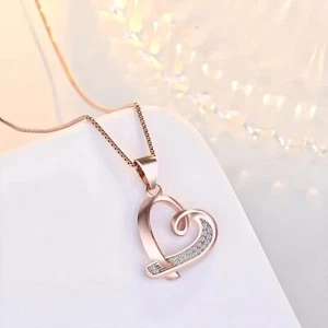 925 Sterling Silver Heart Rose Gold Plated Pendant Necklace - Picture 1 of 1