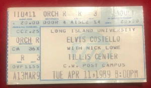 Elvis Costello con Nick Lowe C.W.Post Campus L.I. Talón de boletos de Nueva York 11 de abril de 1989 - Imagen 1 de 1