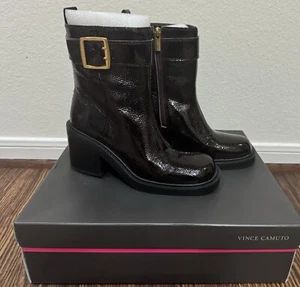 Vince Camuto Boots Bembonie Women's 8M Ankle Patent Leather Red Petit Shirah - Picture 1 of 9