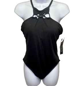 La Blanca Swimsuit Black high neck Tummy Control One Piece NWT sz 10 LB71Z61M - Picture 1 of 9