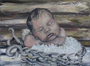 A Newborn Baby - Family, child, love, life, oil painting on stretched canvas - Picture 1 of 4