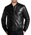 New Men's Genuine Lambskin Leather Jacket Black Biker Motorcycle Jacket Ru-115