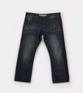 Akoo Jeans Distressed Faded Embellished Straight Leg With Flap Dark Wash 44 X 33 - Picture 1 of 24