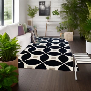 Handgefertigte Wollflor Geometri Design sind Teppiche Farbe Schwarz Größe 8x10ft Modern Zuhause - Bild 1 von 4