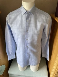 Massimo Dutti Men’s Cotton Shirt Size 15.5 Blue Check Italian Fabric - Picture 1 of 6