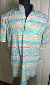 Chubbies Men’s Polo Short Sleeve Med Colorful Aztec Performance Stretch Poly - Picture 1 of 6