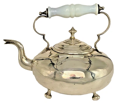 Large Footed English Silver Plated & Opalescent Handled Country Kettle / Tea Pot - image 1 of 4