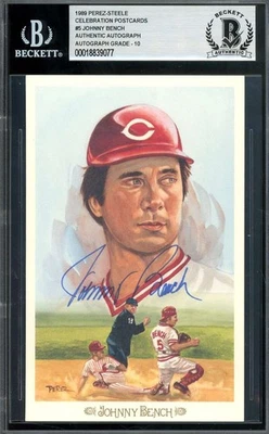 Johnny Bench Gem Mint 10 Beckett BAS Signed Perez Steele Celebration Postcard  - Image 1 of 2