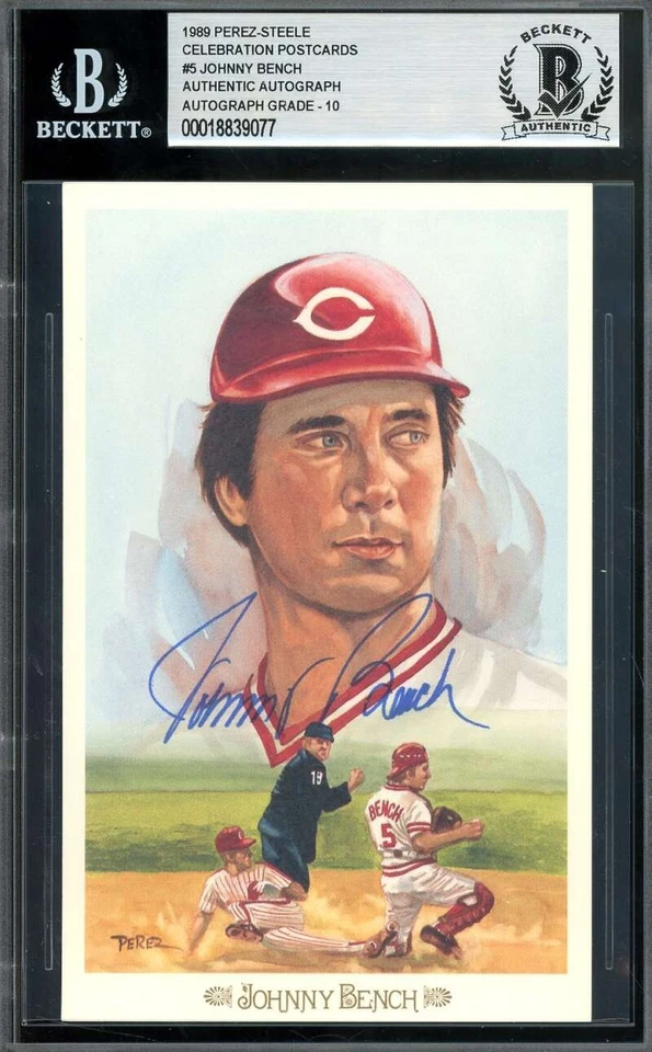 Johnny Bench Gem Mint 10 Beckett BAS Signed Perez Steele Celebration Postcard  - Image 1 of 2