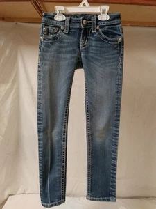 Girl's Miss Me Embellished Embroidered Distressed Skinny Denim Blue Jeans Size 7 - Picture 1 of 8