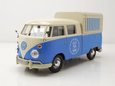 VW T1 Bus Food Truck Blu Bianco Modellino 1:24 MotorMax - Immagine 1 di 4