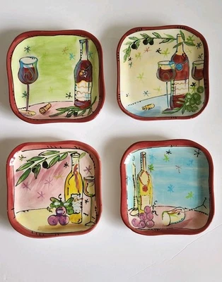 Juego de 4 platos de cóctel de cerámica brillante pintados a mano Julia Junkin Foto 1 de 4