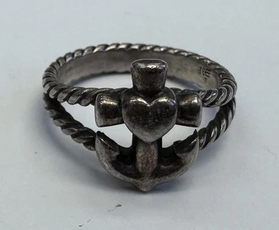 Anel de coração âncora corda torcida aposentado James Avery Faith Hope & Love tamanho 6 - Imagem 1 de 4