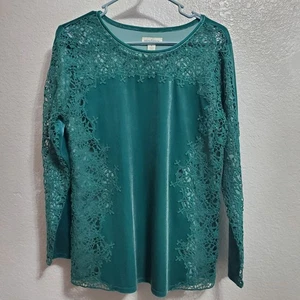 Sundance Top Damen M türkis Lilys Paramour Samt Langarm Spitze romantisch Boho - Bild 1 von 10