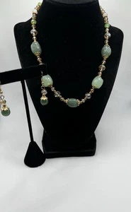 Aventurine Stone And Faceted Glass Necklace And Earrings - Picture 1 of 8