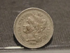 1866 Three Cent Piece Nickel ~ XF DETAILS  3c US Type Coin Collectible - Picture 1 of 7